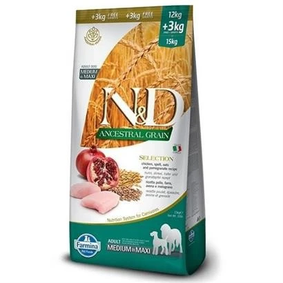 N&D Düşük Tahıllı Tavuklu Narlı Medıum Maxı Yetişkin Köpek Maması 12+3 Kg ürün görseli 1