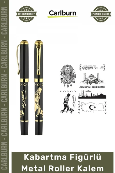#Kalem Lüks Hediye Tasarım Kaliteli Prestijli Şık Kabartma Figürlü Metal Roller Kalem - Besmele ürün görseli 1