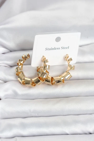 316L Çelik Gold Renk Spiral Halka Kadın Küpe TJ-BKP11823 ürün görseli 1