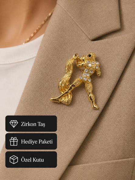 Hediye Kova Burcu Kadın Broş Gold Renk Zirkon Taşlı Şık Tasarım ürün görseli 1