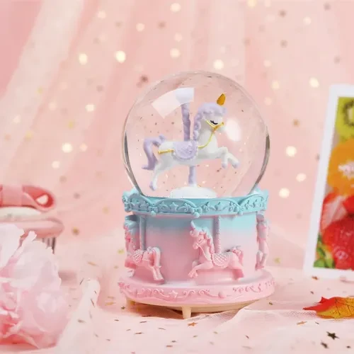 Orta Boy Işıklı Unicorn Kar Küresi - Resim 2