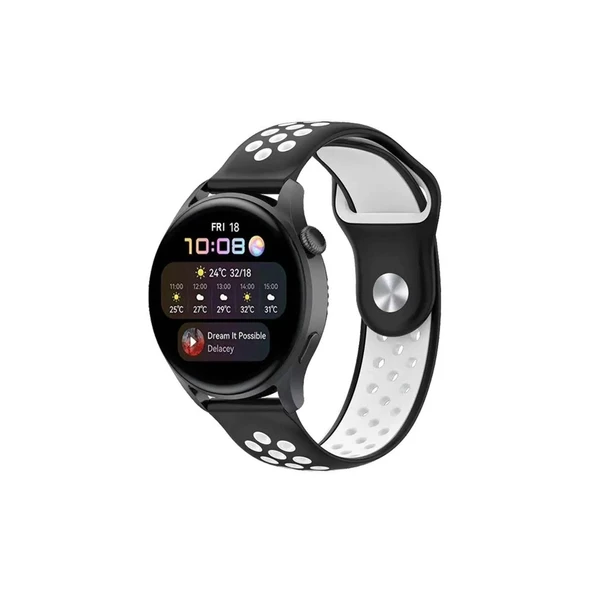 Watch 22mm Spor Delikli Kordon - Siyah-beyaz ürün görseli 1
