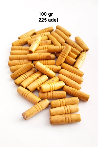 100 Gr (225 Adet) Ahşap Boncuk 25 mm boy x 10 mm en Doğal Ahşap Makrome El İşi Çanta ürün görseli 1