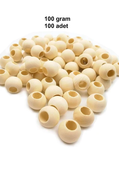 100 Gr (100 Adet) Ahşap Boncuk 15 mm çap x 10 mm Delik Doğal Yuvarlak Ahşap Makrome El İşi Çanta ürün görseli 1