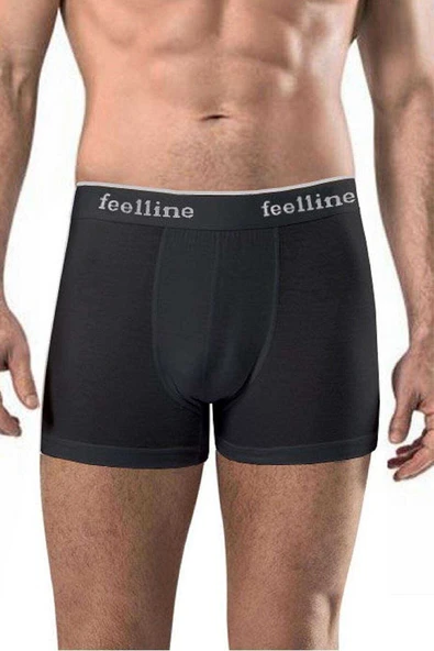 10 adet Feelline Siyah Pamuklu Doğal Likralı Erkek Boxer - Resim 2
