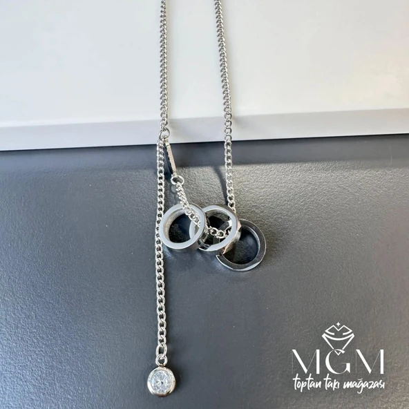 Çelik Üçlü Halka Kolye ürün görseli 1
