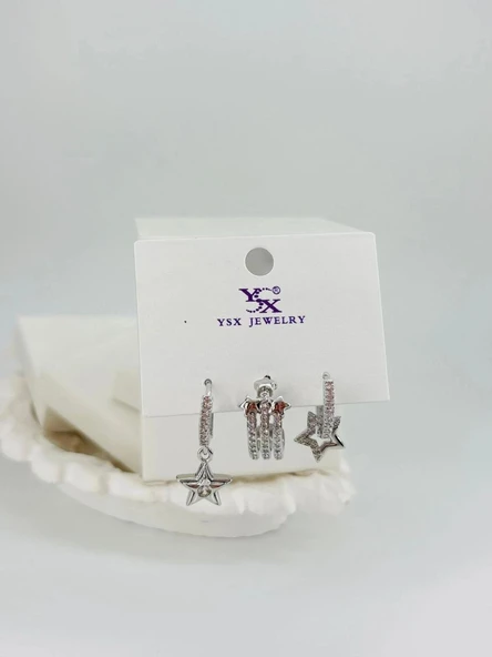Yıldız Detalı Üçlü Kombin Küpe ürün görseli 1
