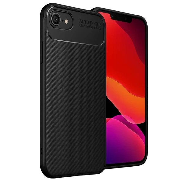 Apple İphone 16e Kılıf Auto Focus Karbon Kapak - Siyah ürün görseli 1