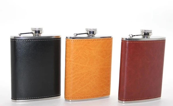 Paslanmaz Çelik Tekli 8 Oz Derili Matara  Alk2661 ürün görseli 1