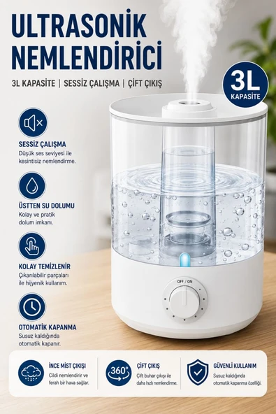 Q2 3.0 Lt Hava Nemlendirici Buhar Makinesi Ultrasonik Difüzör Oda Nemlendirici Hava Nemlendiricisi ürün görseli 1