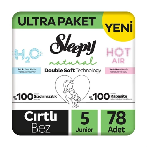 Sleepy Natural Double Soft Bebek Bezi Ultra Paket 5 Beden 78 Adet ürün görseli 1