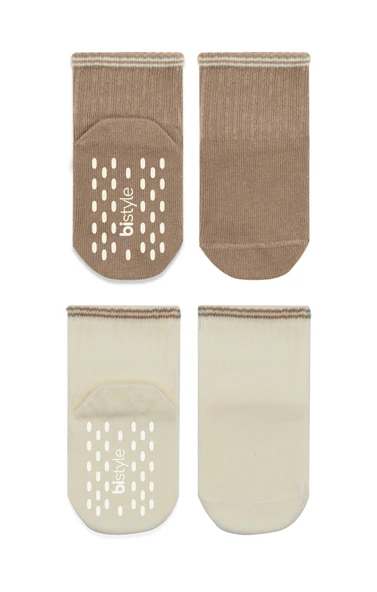 Bistyle Çemberli Basic Penye Kaymaz Soket Çorap 2li 10146 Kahve - Resim 2