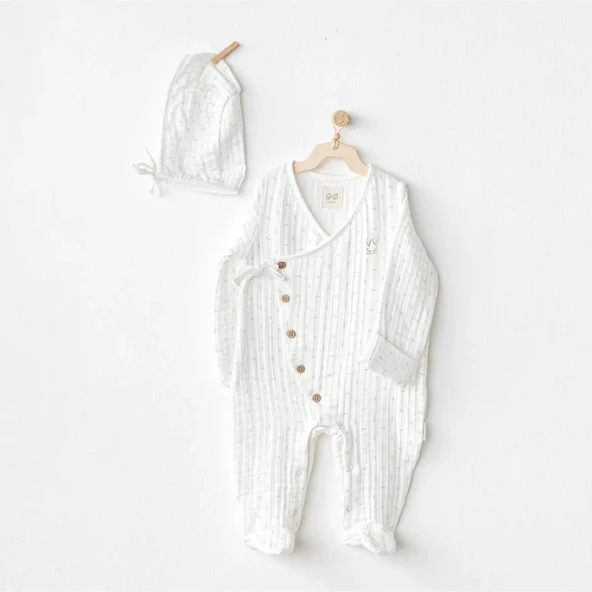 Andywawa AC24734 Romper Hat Müslin Wawa Boys Tulum Takım White ürün görseli 1