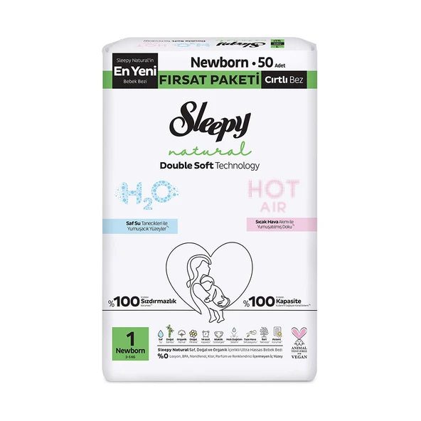 Sleepy Natural Double Soft Bebek Bezi Fırsat Paketi 1 Beden 50 Adet ürün görseli 1
