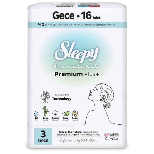 Sleepy Bio Natural Premium Plus Gece Ped 16 Adet ürün görseli 1