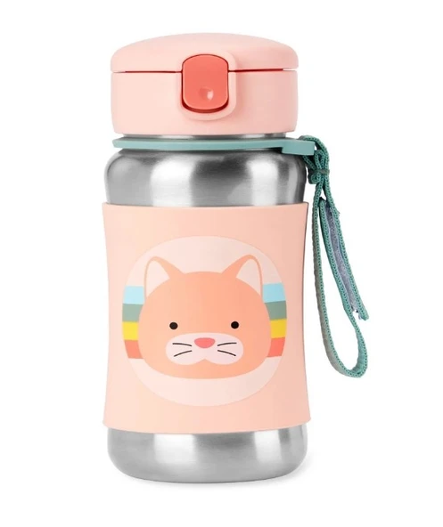 Skip Hop Zoo Pipetli Paslanmaz Çelik Suluk 350 ml Kedi ürün görseli 1