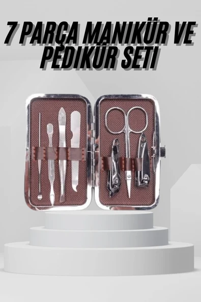 7 Parça Paslanmaz Çelik Manikür Pedikür Seti Çantalı Profesyonel ürün görseli 1