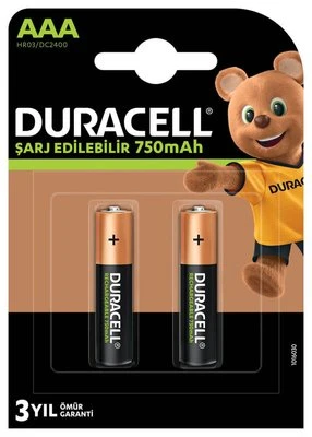 Duracell Şarj Edilebilir Pil 2'Li AAA 750 mAh ürün görseli 1