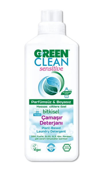 Green Clean Sensitive Parfümsüz Bitkisel Çamaşır Deterjanı 1000 ml ürün görseli 1