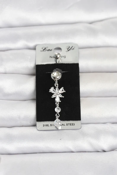 316L Cerrahi Çelik Sallantılı Zirkon Taşlı Model Göbek Piercing ürün görseli 1