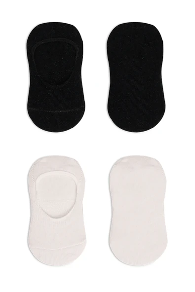 Bistyle 2'Li Penye Babet Silikonlu Basic Çorap 30104 Siyah Ekru - Resim 4