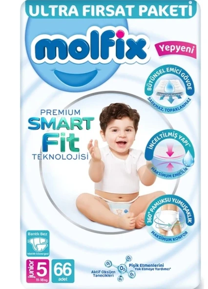 Molfix Premium Bebek Bezi Ultra Fırsat Paketi 5 Beden 11-18 Kg 66 Adet ürün görseli 1
