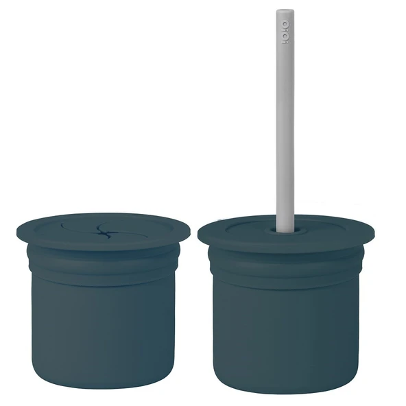 OiOi Ham+Hüp Pipetli Silikon Bardak Seti Deep Blue / Powder Grey ürün görseli 1