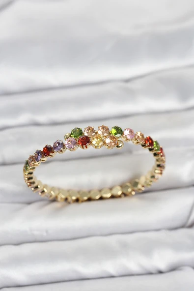 Pirinç Gold Renk Karışık Renk Zirkon Taşlı Kadın Bileklik ürün görseli 1