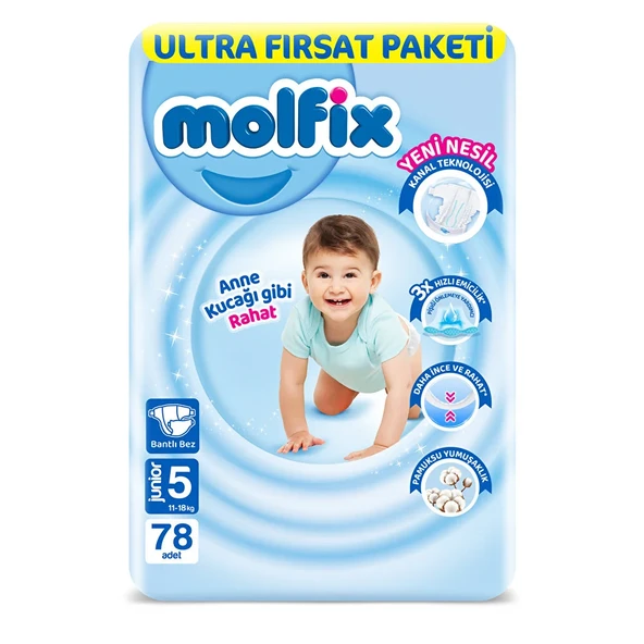 Molfix Bebek Bezi Ultra Fırsat Paketi 5 Beden 11-18 Kg 78 Adet ürün görseli 1