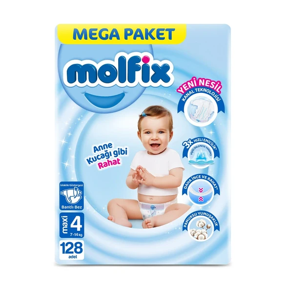 Molfix Mega Paket Bebek Bezi 4 Beden 7-14 Kg 128 Adet ürün görseli 1