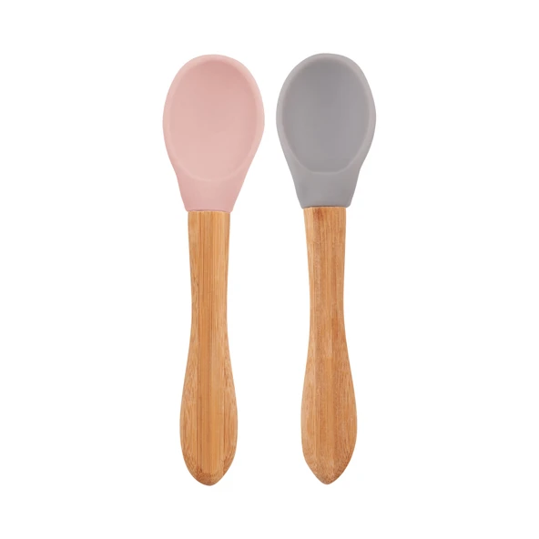 OiOi Bambu Saplı Silikon Mama Kaşığı 2li Pinky Pink / Powder Grey ürün görseli 1