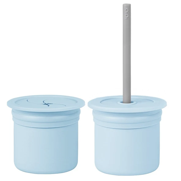 OiOi Ham+Hüp Pipetli Silikon Bardak Seti Mineral Blue / Powder Grey ürün görseli 1