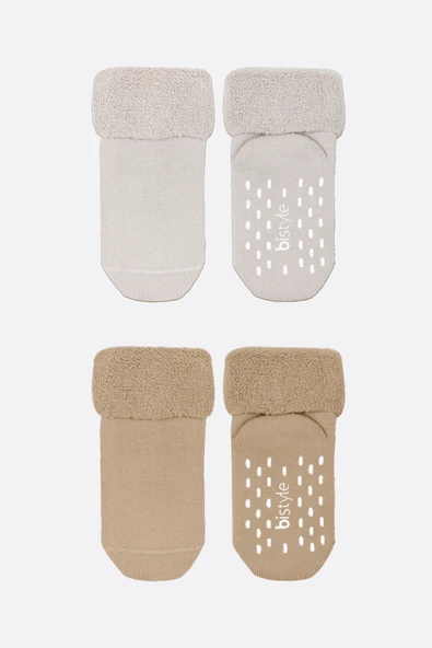 Bistyle 2li Havlu Soket Kaymaz Basic Girl 10507 Bej - Resim 2