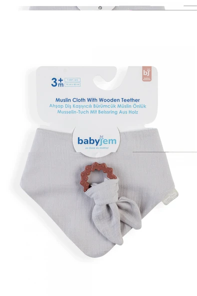 BabyJem Silikon Diş Kaşıyıcılı Müslin Önlük 736 Gri ürün görseli 1