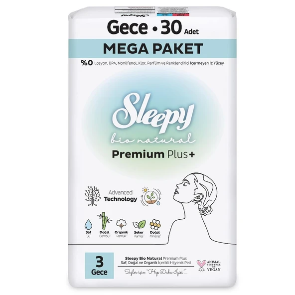 Sleepy Bio Natural Premium Plus Mega Gece Ped 30 Adet - Resim 2