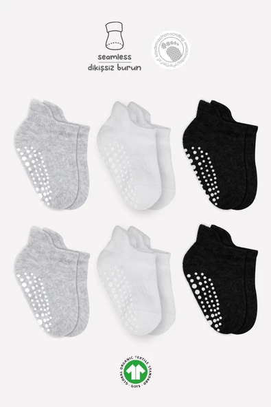 Bistyle 6'Lı Sneakers Kaymaz Penye Çorap 20102 Gri Beyaz Siyah