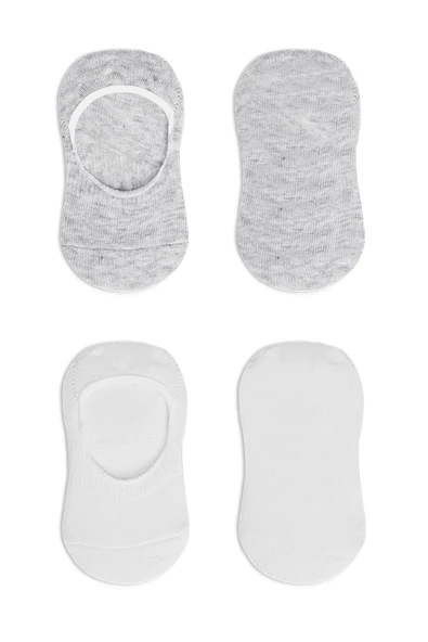 Bistyle 2'Li Penye Babet Silikonlu Basic Çorap 30104 Gri Beyaz - Resim 4