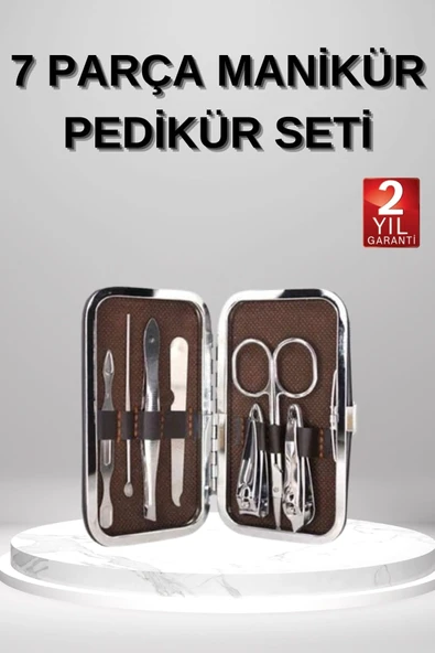 7 Parça Manikür Pedikür Seti El Ayak Bakımı Çantalı Paslanmaz Çelik ürün görseli 1