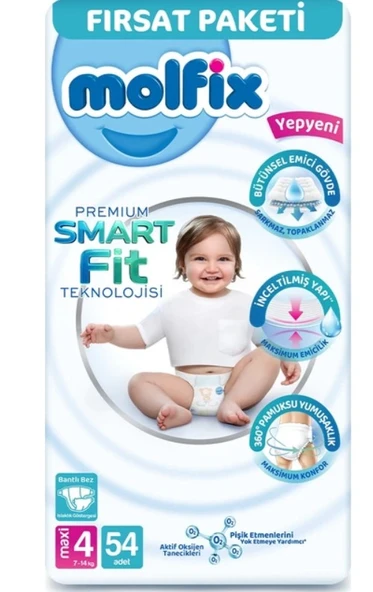 Molfix Premium Bebek Bezi Fırsat Paketi 4 Beden 7-14 Kg 54 Adet ürün görseli 1