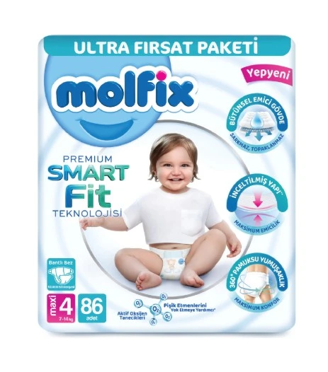 Molfix Premium Bebek Bezi Ultra Fırsat Paketi 4 Beden 7-14 Kg 86 Adet ürün görseli 1