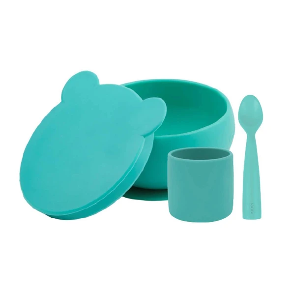OiOi Blw I Silikon Beslenme Seti 3'Lü (Kaseli) Aqua Green ürün görseli 1