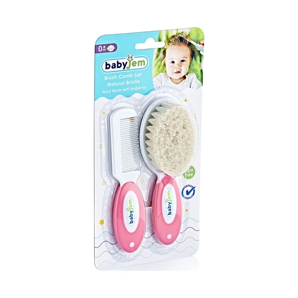BabyJem Doğal Kıl Fırça Tarak Seti 519 Pembe ürün görseli 1
