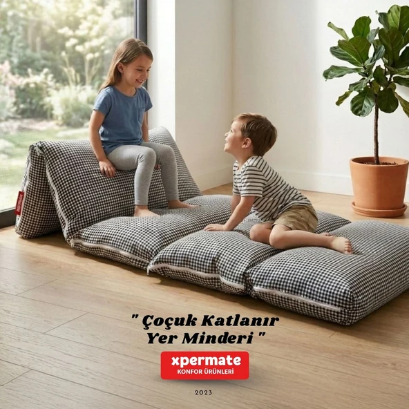 Katlanır Pofuduk Çocuk Yer Minderi Pötikareli Bebek Yer Yatağı Çantalı Gri ürün görseli 1