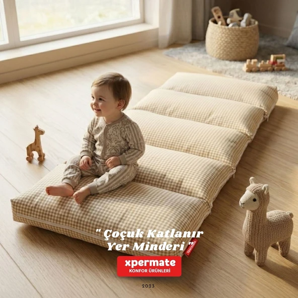 Katlanır Pofuduk Çocuk Yer Minderi Pötikareli Bebek Yer Yatağı Çantalı Krem ürün görseli 1