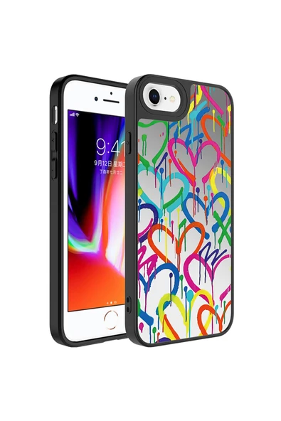 HEPTEKİLETİŞİM Iphone 8 Plus Kılıf Aynalı Desenli Kamera Korumalı Parlak Renkli Sert /mirror-kalp ürün görseli 1