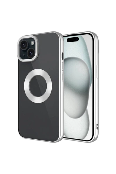 HEPTEKİLETİŞİM Apple iPhone 15 Kılıf Kamera Lens Korumalı Logo Gösteren Parlak Kenarlı Kapak (TEK-OMEGA) ürün görseli 1