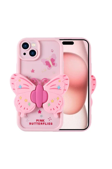 HEPTEKİLETİŞİM iPhone 15 Kılıf Kamera Korumalı Figür Tasarımlı HPTK Kapya Kapak-Pembe Açık ürün görseli 1