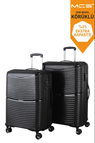 V379 AURA Y.ÜRETİM PP VALİZ 65 CM + 75 CM SİYAH SET ürün görseli 1