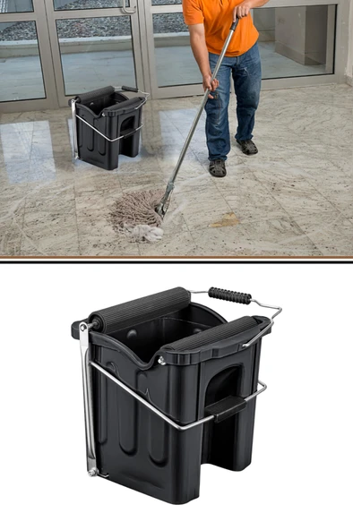F060 Buldozer Pedallı Temizlik Kovası Siyah, 14 Litre Pratik Kolay Sistemli Mop Sıkma Kovası ürün görseli 1