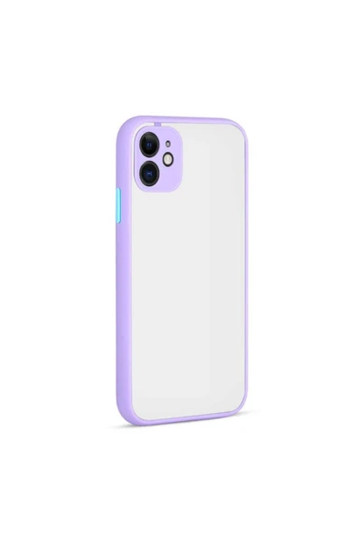 HEPTEKİLETİŞİM Iphone 12 Kapak Mat Parmak Izi Yapmaz Kamera Korumalı Renkli Tuşlu Sert Silikon Kılıf-HUX-Lila ürün görseli 1